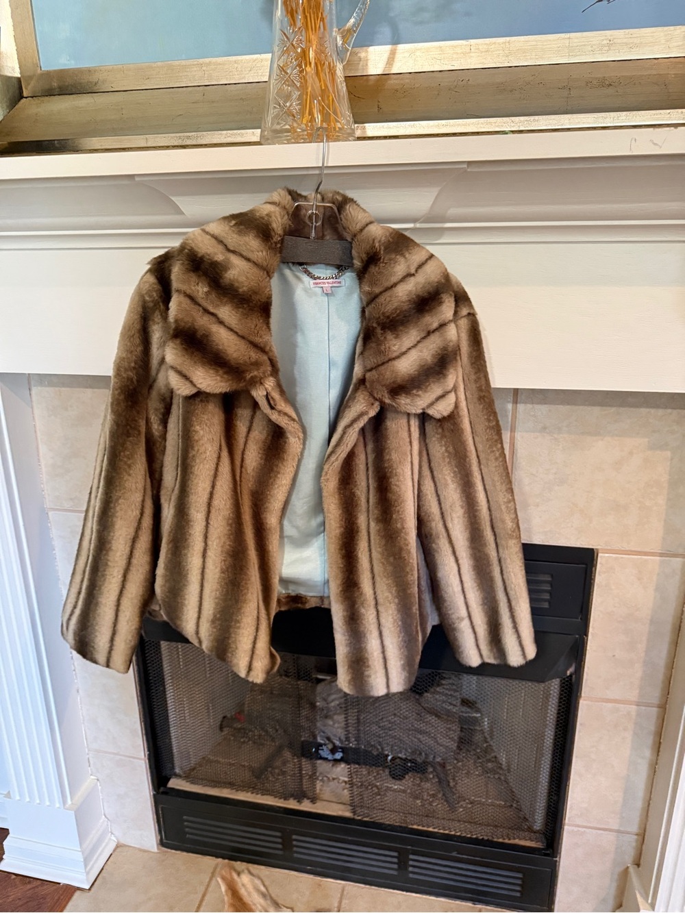 Frances Valentine Brown Striped Faux Fur Short Jacket